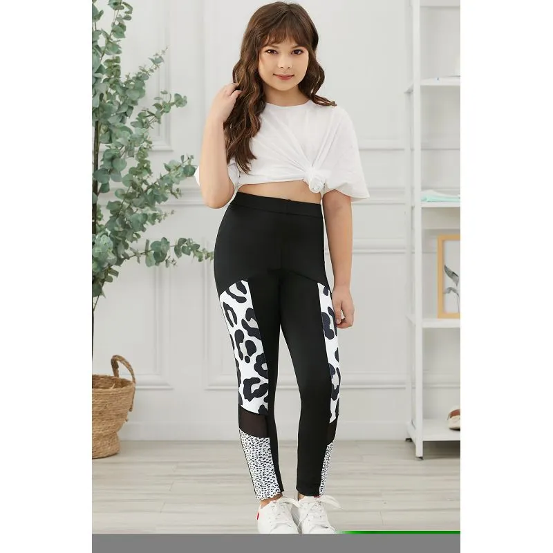 Black Kid's Leopard Patchwork Skinny Leggings