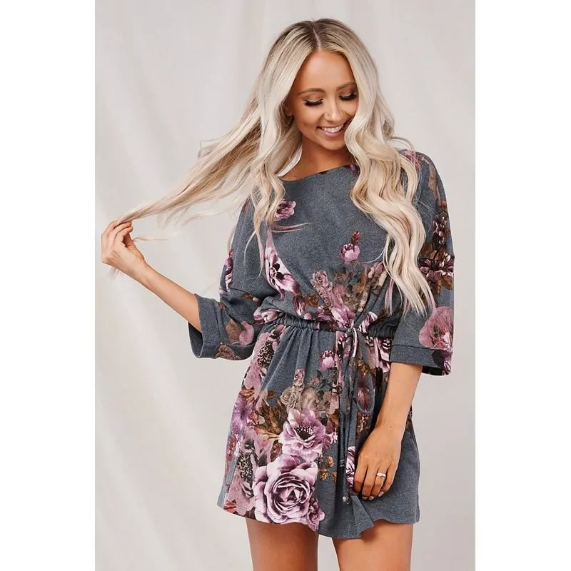 Gray Floral Lounge Tunic Dress