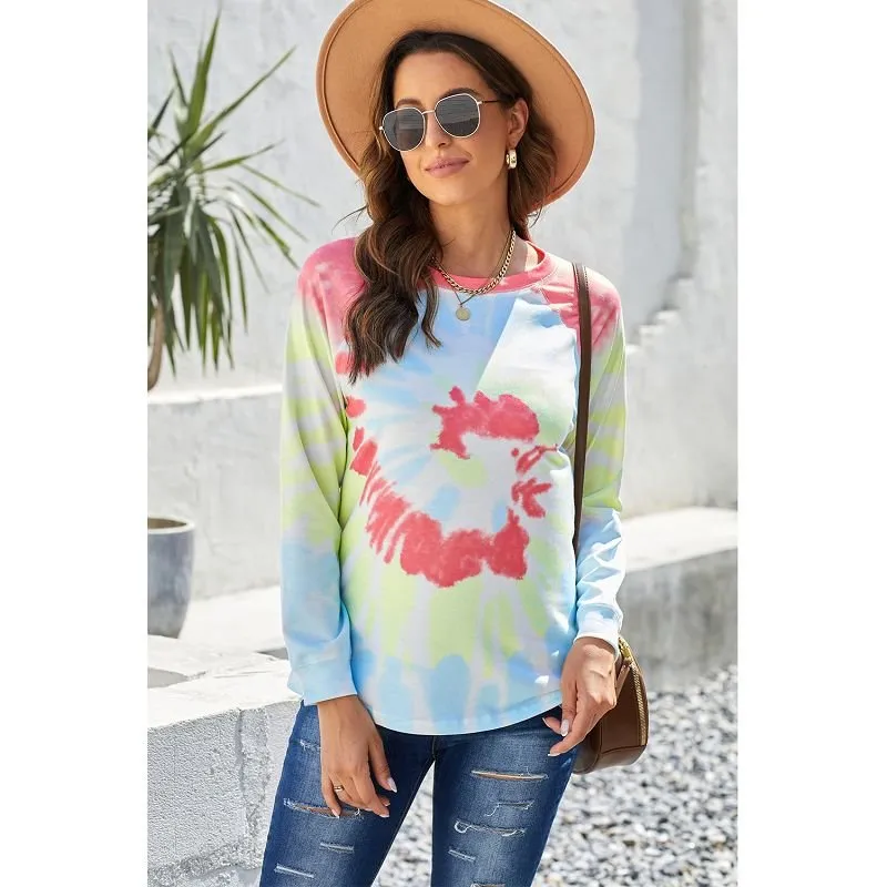 Sky Blue Tie Dye Loose Leisure Sweatshirt